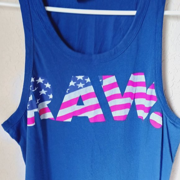 Gstar RAW blue tank top with red, white and blue, stars and stripes design in le - Picture 5 of 7